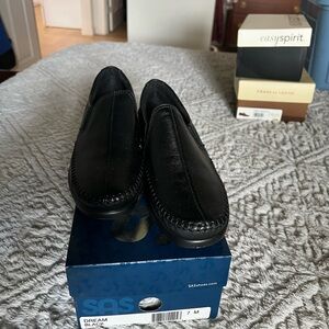 SAS Black Leather Slip-On Loafers